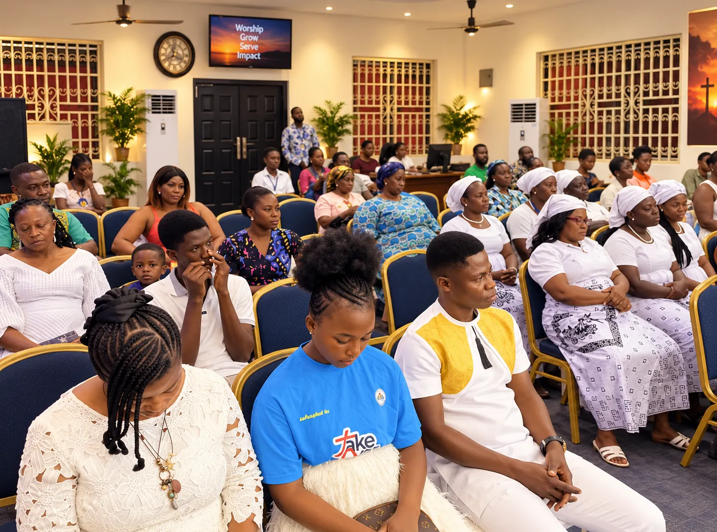 Congregation listening attentively during worship
