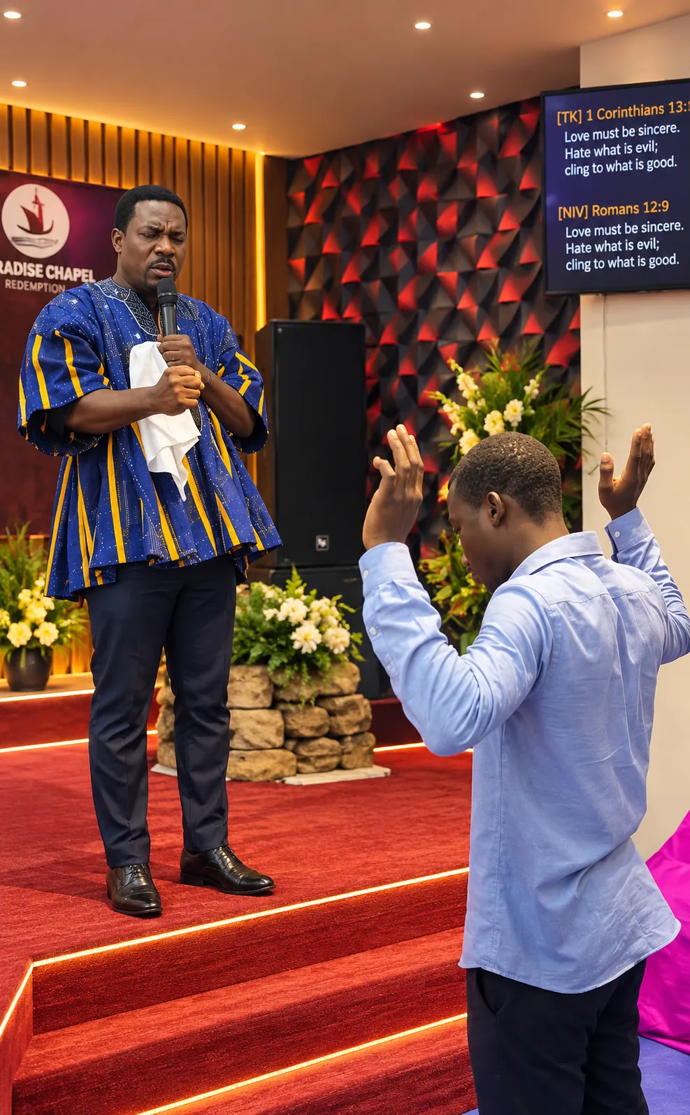 Prayer during a Precious Paradise Chapel service